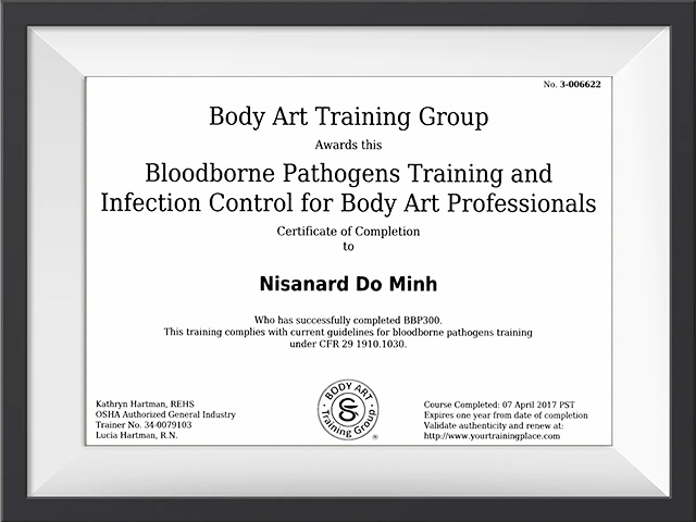 สอบผ่านการติดเชื้อทางเลือดในงานสักของ OSHA อเมริกา สอบต่ออายุทุกปี “Bloodborne pathogens training and infection control for body art professionals”,🇺🇸 OSHA,