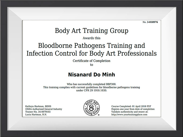 สอบผ่านการติดเชื้อทางเลือดในงานสักของ OSHA อเมริกา สอบต่ออายุทุกปี “Bloodborne pathogens training and infection control for body art professionals”,🇺🇸 OSHA,