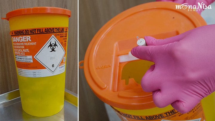 ทิ้งเข็มลงในถังทิ้งเข็มเฉพาะ | MonaNisa Beauty | Bangkok, Thailand