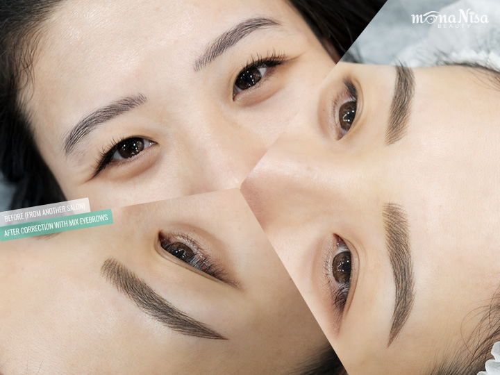 แก้คิ้วดำและแก้ทรงคิ้วจากที่อื่นด้วยเทคนิคคิ้วลายผสมที่มีทั้งลายเส้นเทคนิคเครื่องเข็มนาโนและคิ้วฝุ่นผสมกันแบบลงตัว ผลงานอาจารย์นิซ่า